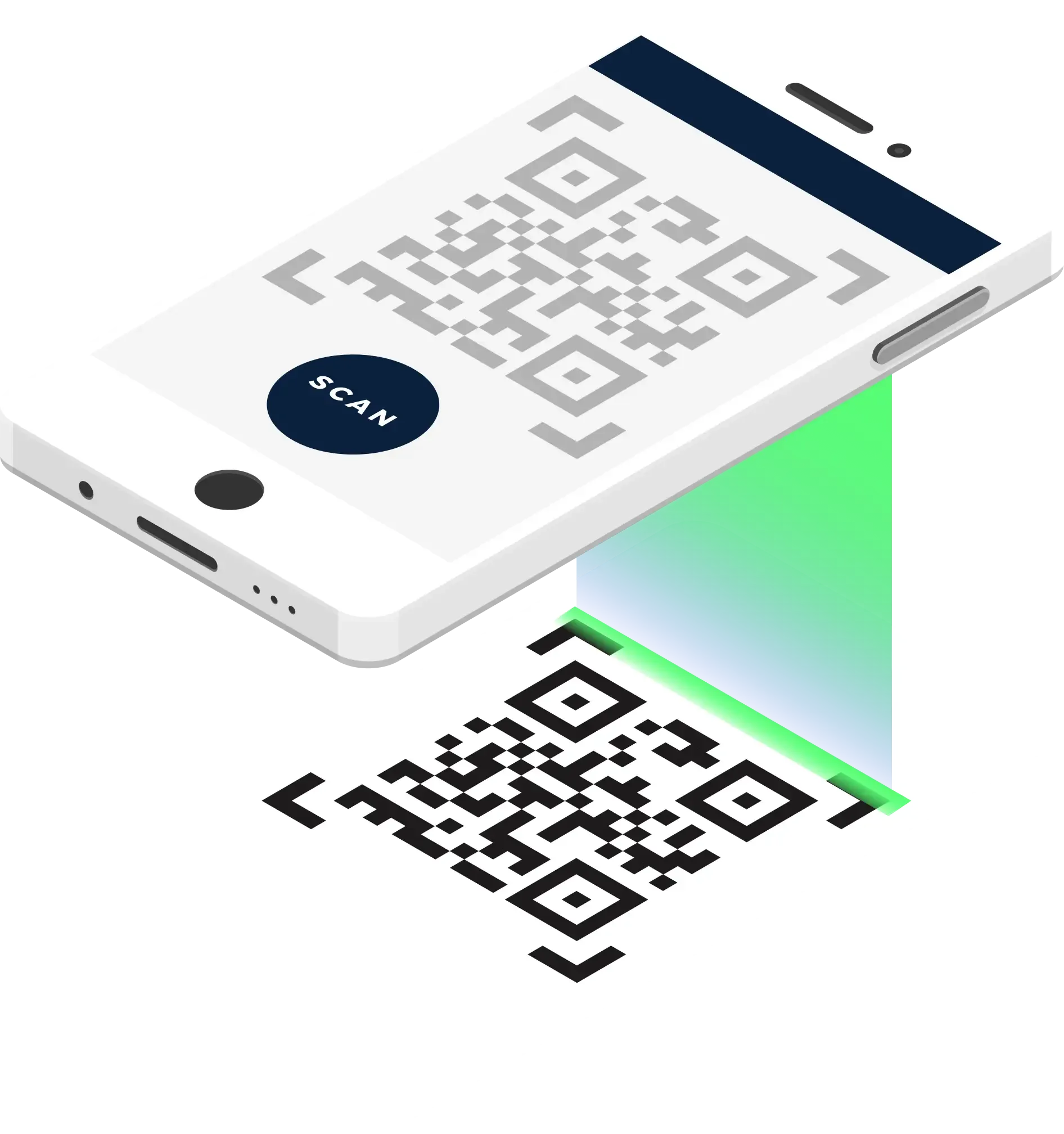 Ilustración de un teléfono escaneando un código QR de pago